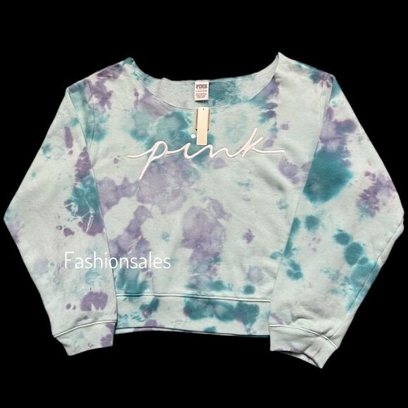 Victorias Secret Pink Everyday Cropped Fleece Off the Shoulder sweatshirt XLarge - Picture 2 of 3